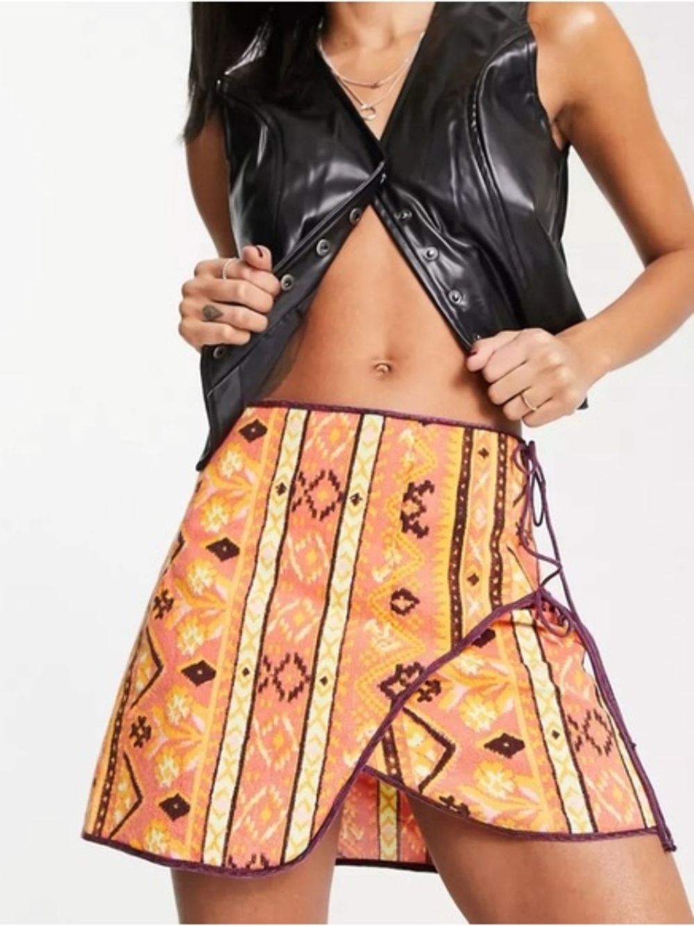 Free People Orange Aztec Tie-Side Swim Sarong